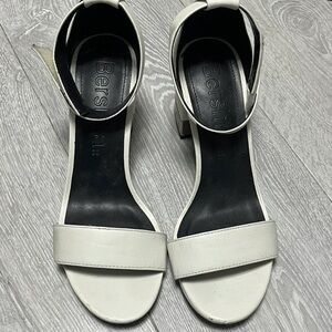 Bershka White Ankle-Strap Block Heel Sandals